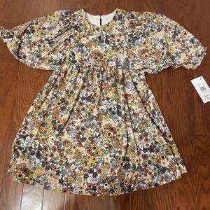 Bonnie Jean Blossom Floral‎ Empire Dress NWT girls Size 12 Brown Blue Flowers
